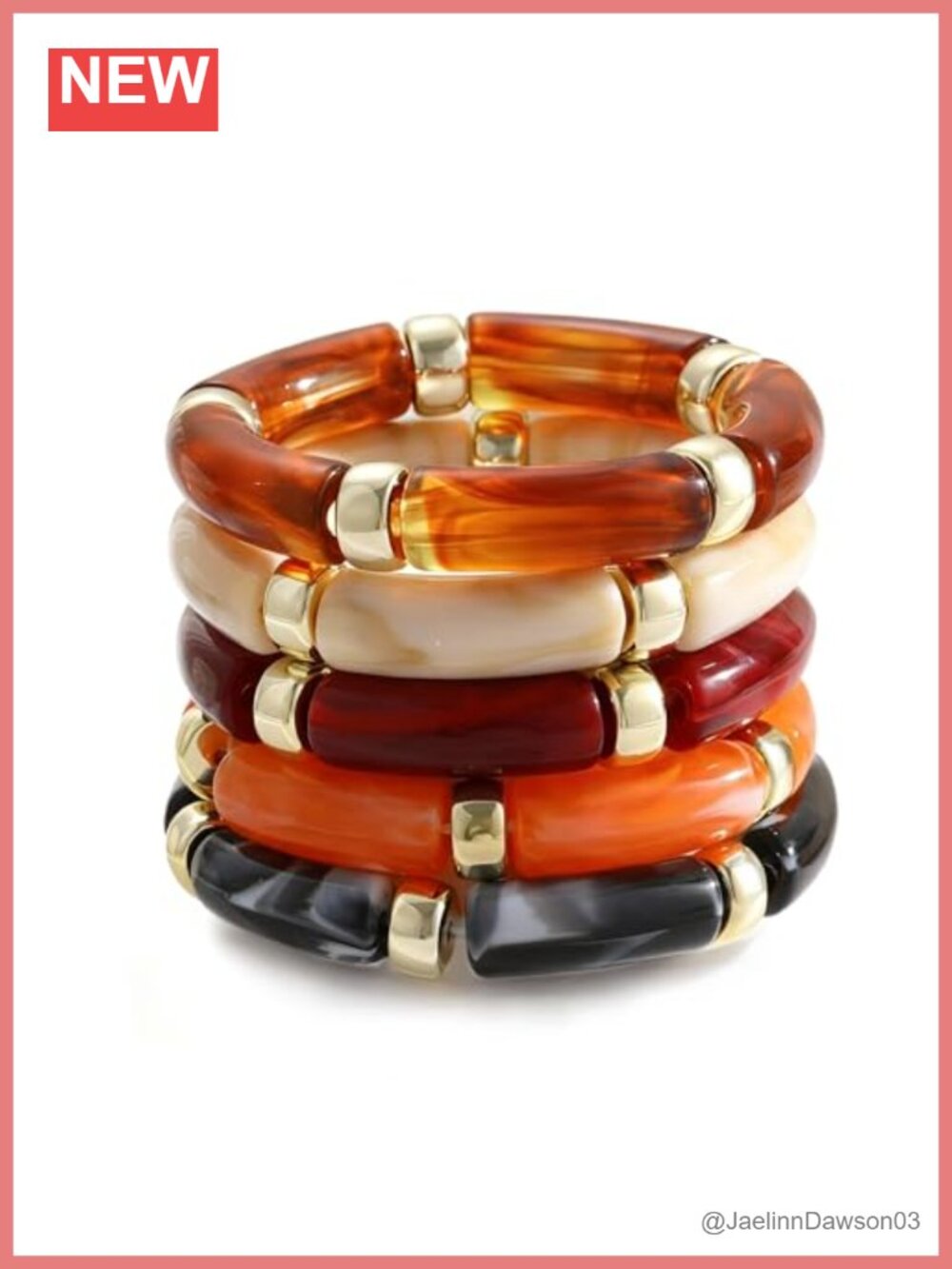 6pcs Chunky Acrylic Bangle Bracelet Stack - Stretchy Resin Bamboo Brown